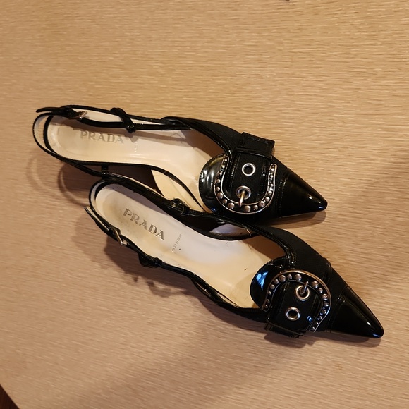 Prada buckle kitten heel sling back pumps - Picture 2 of 4